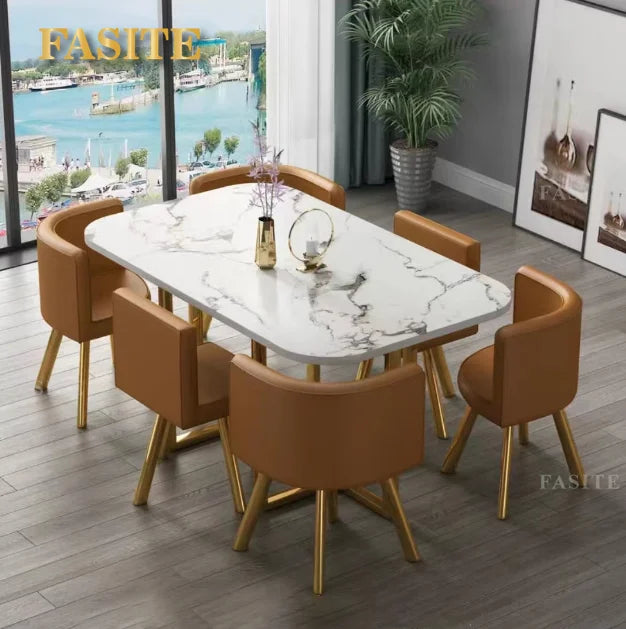 New 2024 Modern Rectangular Negotiation Table and Chair Combination Scandinavian Conference Table Living Room Set with 6 Chairs