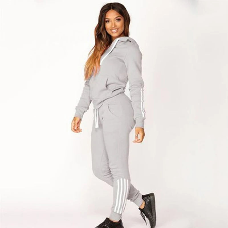 2024 Fashions Women's Zipper Sports Jogging Suit Three Stripe Letter Hoodie+Pants Two Piece Sets Sports High Waist Gym Tracksuit