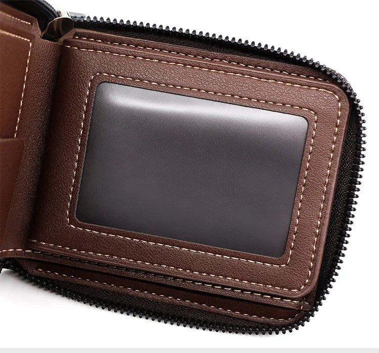 New High Quality Zipper Men Wallets Brand Card Holder Classic Male Wallet  Photo Holder Coin Pocket Men's Purses