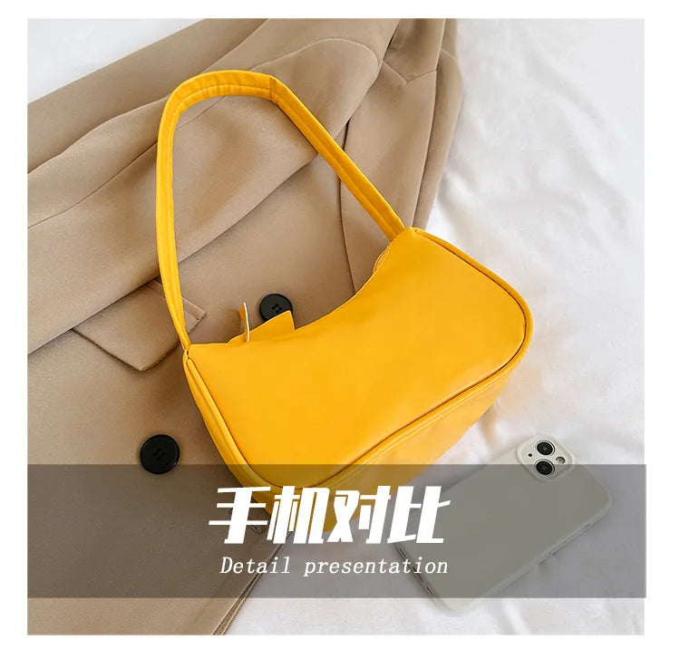 Retro Soft PU Leather Women Shoulder Underarm Bags Casual Solid Color Small Top-Handle Handbags Ladies Fashion Shoulder Bags