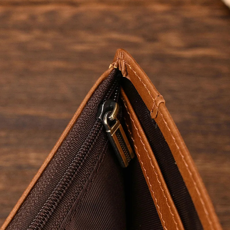 RFID Blocking Men's Business Wallet Thin Purse Male Card Holder With Zipper Coins Pocket Black Brown Male Wallets Short Coin Bag