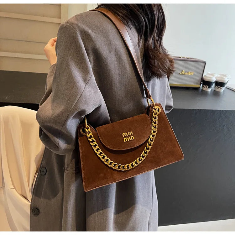 Metal Letter Designer Brand Handbags Top Handle Luxury Shoulder Bags Solid Color Elegant Crossbody Bags Fashion Bags For Women