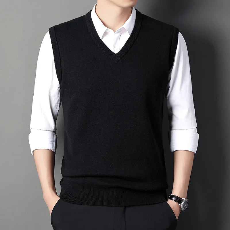 Men's Solid Color Sweater Vest Casual Fashion Warm Top