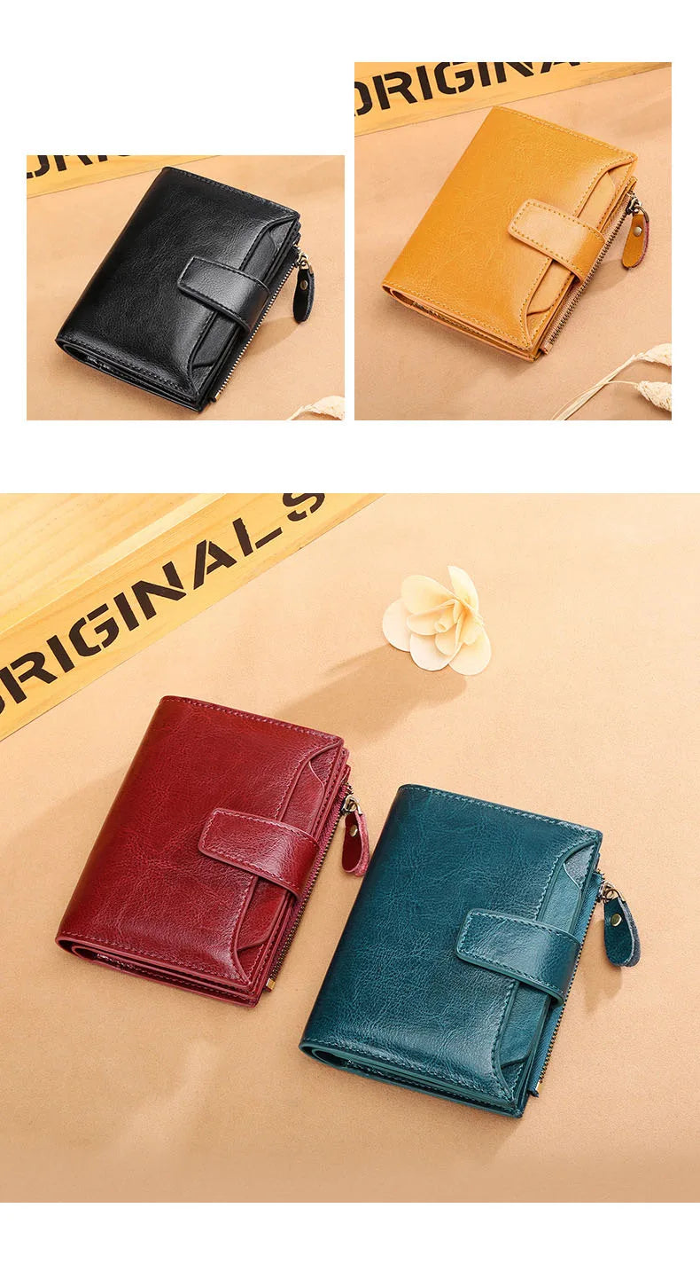 2024 New Short Women Wallets Genuine Leather Zipper Coin Pocket Women Purse Name Engraved Quality Card Holder Kpop Female Wallet