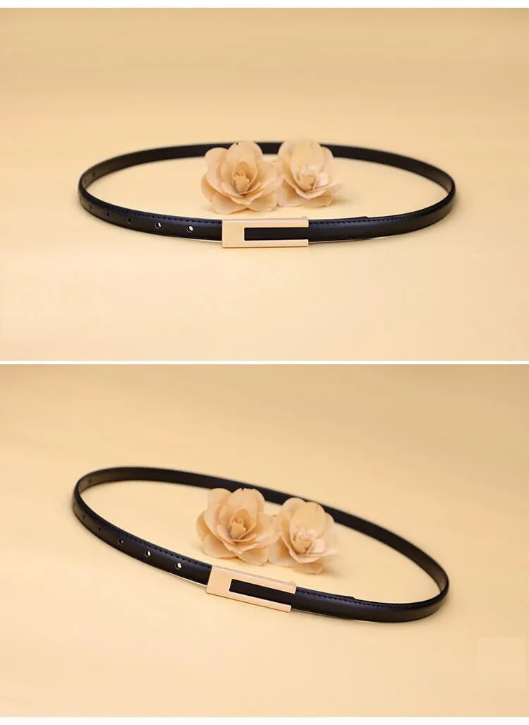 Women Korean Fashionable PU Leather Thin Waist Strap Metal Accessories Basic Belt Women Casual Porous Adjustable Fashion Belts