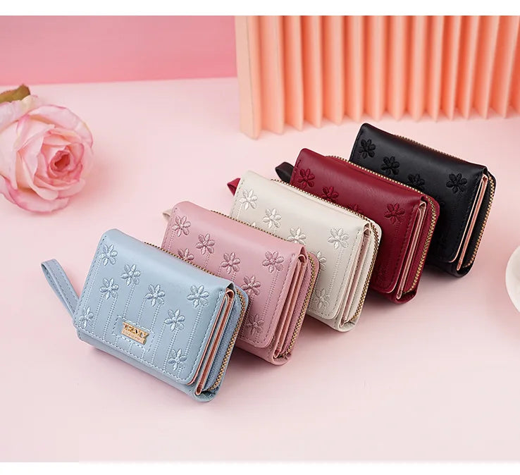 Small Women's Wallet Solid Short Pu Leather Female Wallets Hasp Coin Purse Card Holders for Girls Student 2024 Clutch Money Bag