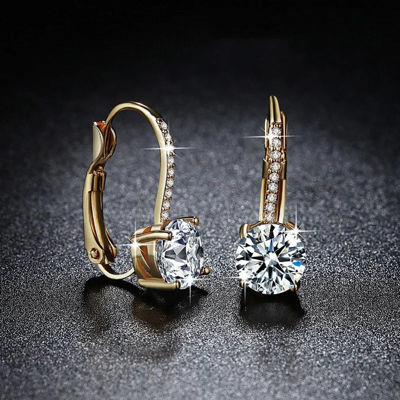 Boucles d'oreilles pendantes en argent 925 plaqué or avec zircon blanc pour femme, bijoux de luxe, cadeau