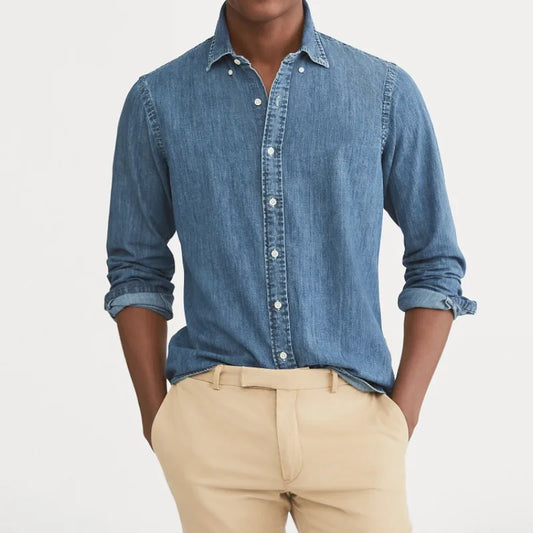 Chemise en jean à manches longues pour homme, nouvelle collection 2024, en coton, noir, bleu, épaules tombantes, poches à boutons, style cowboy, ample, décontractée, pour le travail