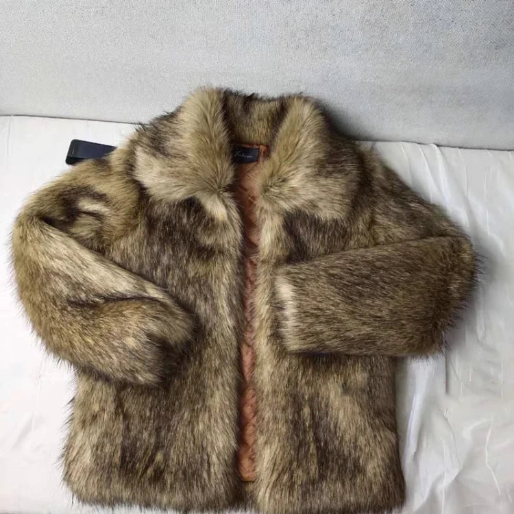 Mauroicardi Winter Short Thick Warm Hairy Shaggy Faux Raccoon Fur Coat Men Long Sleeve High Quality Luxury Fluffy Jacket 2023