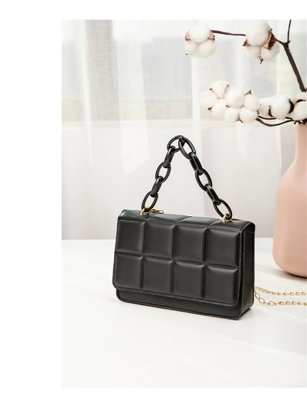 2024 New PU Leather Shoulder Bags for Women Fashion Texture Chain Rhomboid Crossbody Bags Summer Trend Handbags Phone Bag Ladies