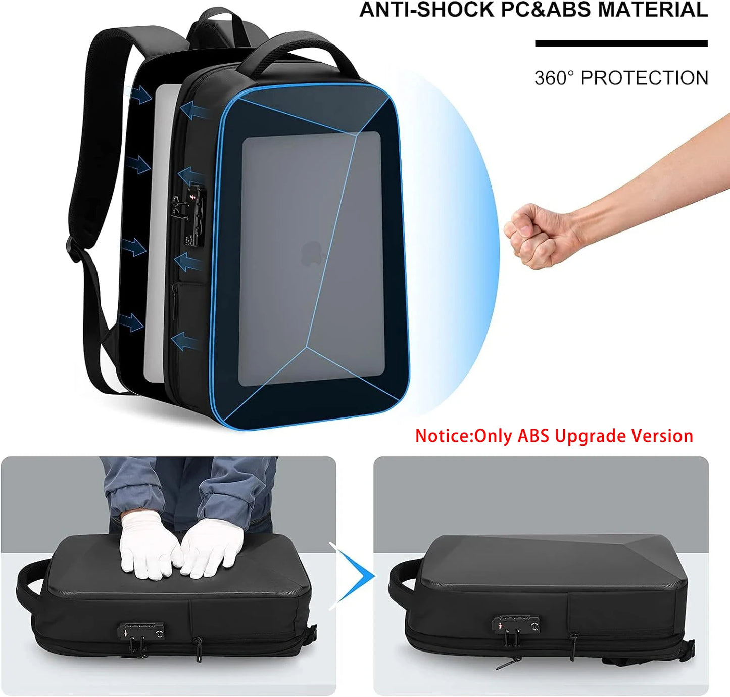 Men's 15.6 inch Laptop Backpack Expandable Travel Bag Waterproof Anti-theft Business Backpack USB Charging ABS Hard Shell Bag