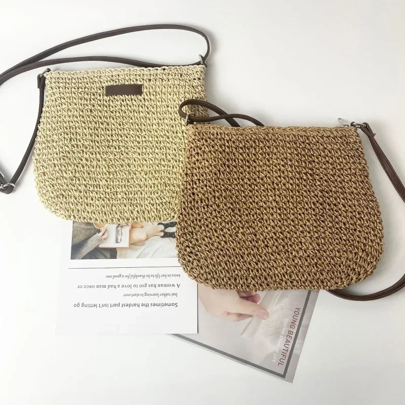 Ladies Fashion Summer Straw Crossbody Bag Women Beach Holiday Shopping Woven Shoulder Handbag Messenger Purses For Women Bags