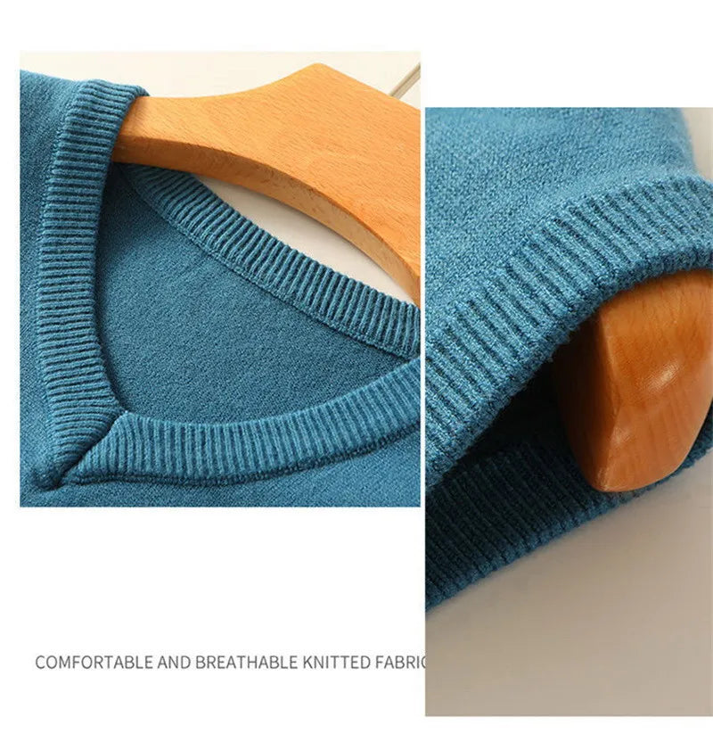 Cashmere Cotton Men's Pullover V-neck Solid Color Sweater Vests  Autumn Winter Casual Wool Sweater For Homme M-5XL