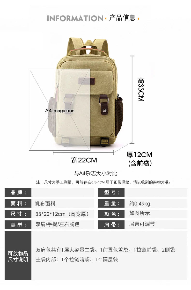 Small Mens Backpack Canvas Casual Backpacks for Men 2024 Mini Male School Bag Rucksack Man Multi-function Crossbody Bag Travel