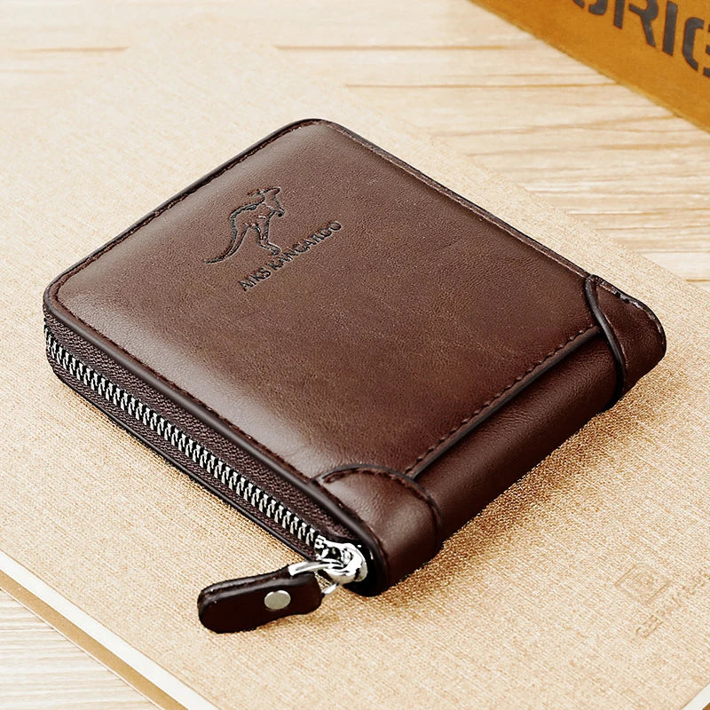 Leather Men’s Wallet Luxury Mens	Purse Male Zipper Card Holders with Coin Pocket Rfid Wallets Gifts for Men Money Bag