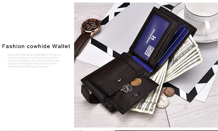 Genuine Leather Men's Wallet Short Money Clip Soft Leather Purse For Man Buckle Multi Card Position Zippe Wallet Men