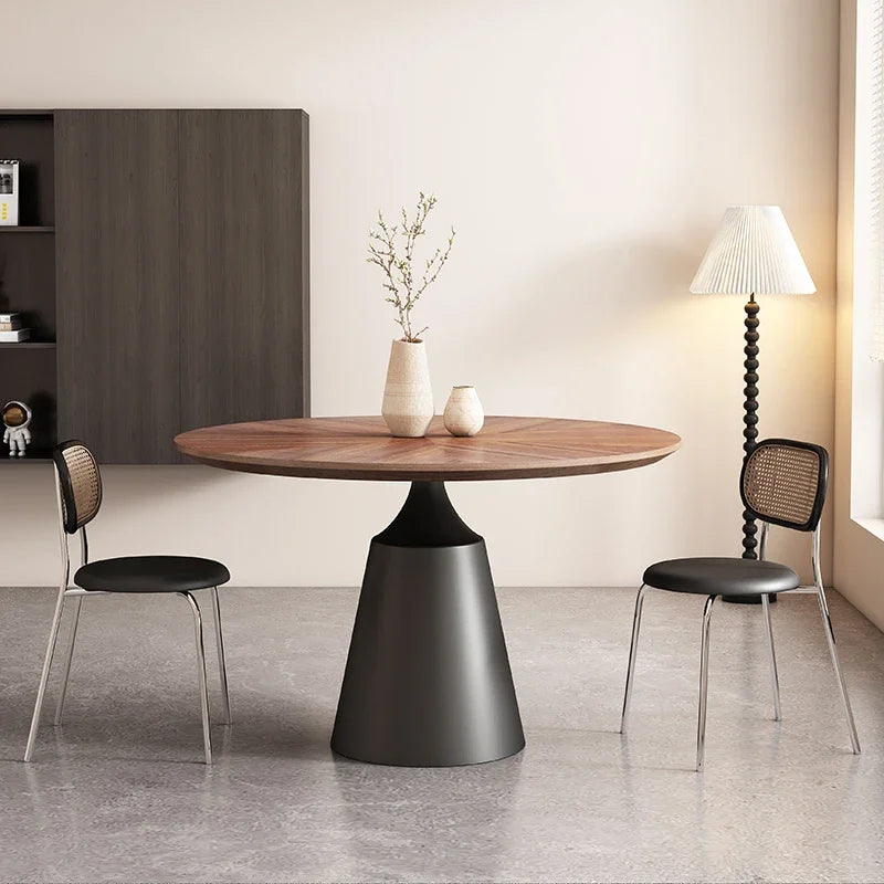 Italian Minimalist Dining Room Sets Black Dining Table Retro Restaurant Wooden Round Table Table A Manger Kitchen Furniture