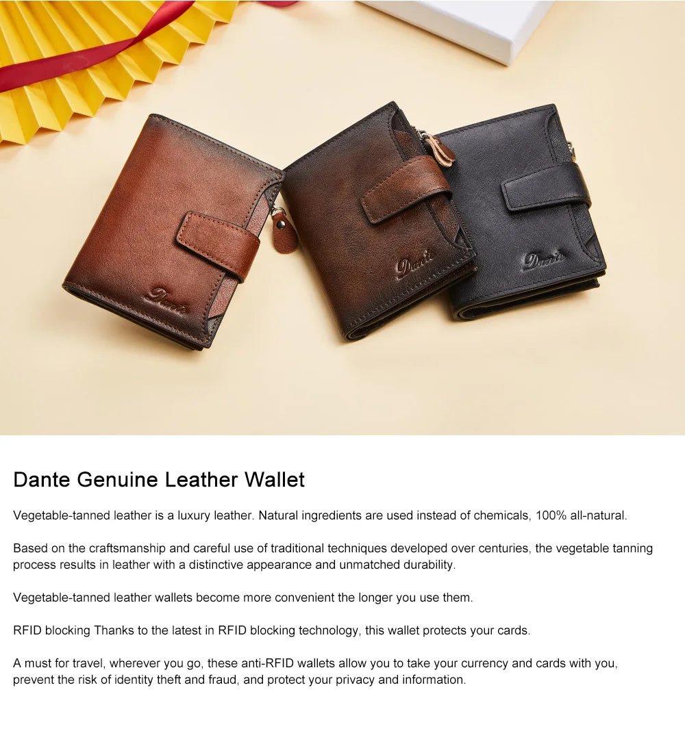 Men's Wallets RFID Genuine Leather Trifold Wallets For Men with ID Window and Credit Card Holder Man Purse Male Wallet Retro