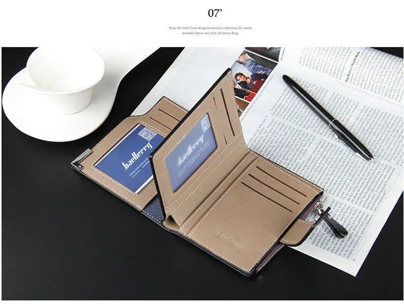 Short Luxury Men Wallets Zipper Coin Pocket Card Holder Male Wallet Clutch Photo Holder Name Engraved Brand Man Purses Wallet