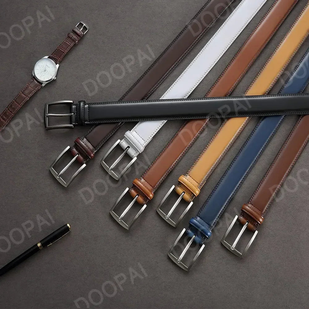 Men Belts High Quality Genuine Leather LONG Large Pin Buckle Metal Automatic Buckle Male Belts Strap Male