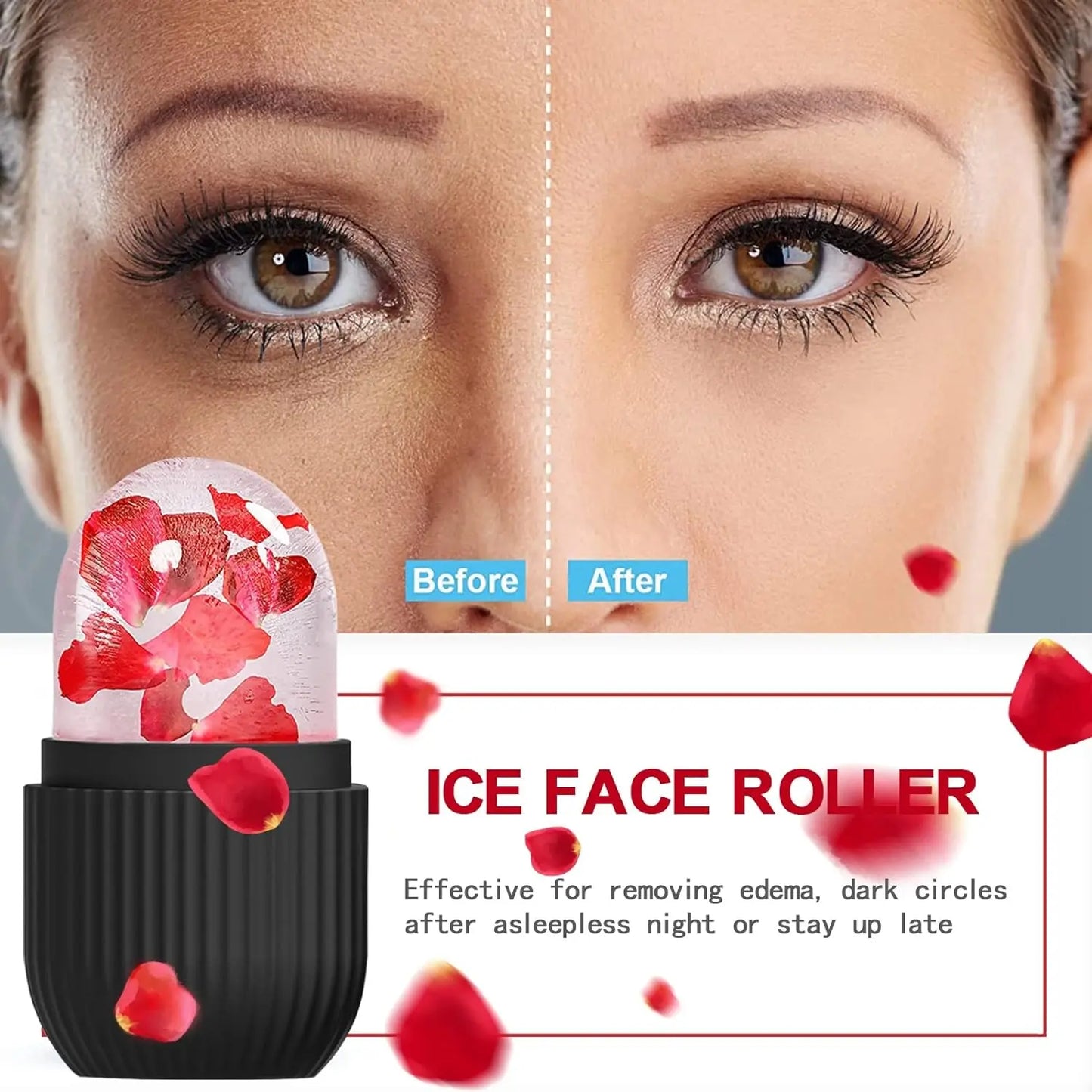 Rouleau de glace en silicone pour le visage, contour et rétrécissement des pores, élimine les cernes, masse la peau, beauté du visage, rouleau pour les yeux, le cou, outil de soins