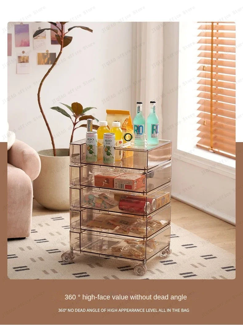 Movable Storage Rack Rotating Bedside Table Storage Cabinet Living Room Home Side Cabinet Multi-layer Snack Storage Cabinet