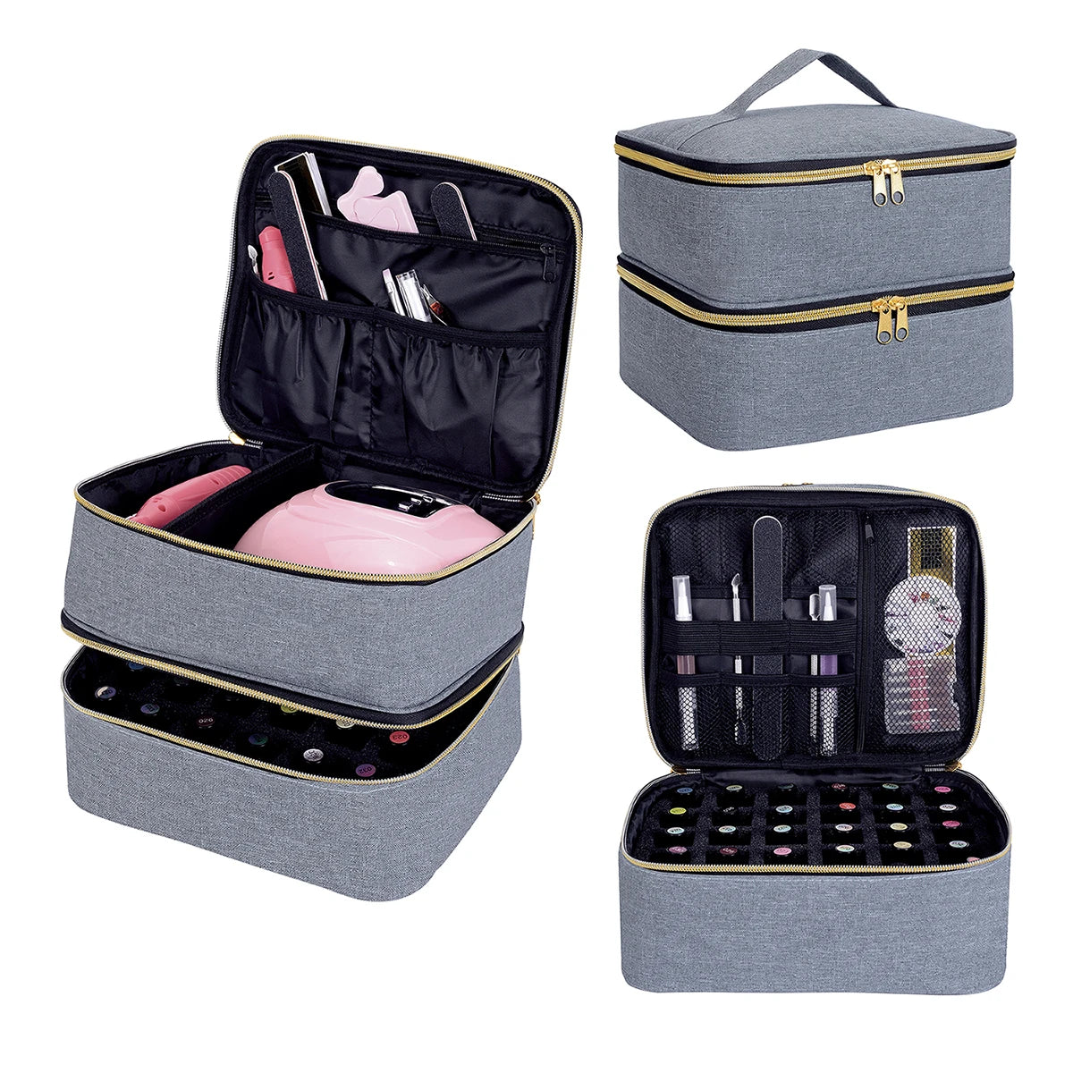 Double-Layer Makeup Bag With Handle, Large Capacity Cosmetic Storage Case, Travel Toiletry Nail Tool Organizer Travel Accessorie