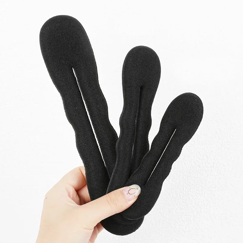 1/2pc Hair Styling Donut Bun Curler Maker Hair Clip Ring Braider Magic Foam Donut Twist  DIY Tool Accessories Black 17.5/ 22.5cm