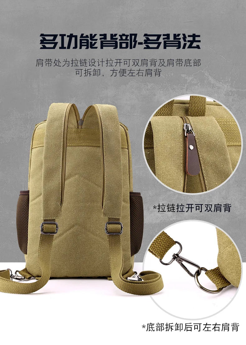 Small Mens Backpack Canvas Casual Backpacks for Men 2024 Mini Male School Bag Rucksack Man Multi-function Crossbody Bag Travel