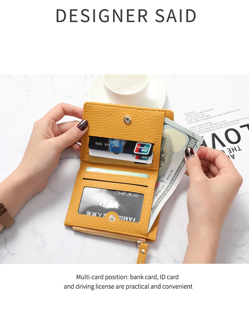 New Yellow Women Wallet Soft PU Leather Female Purse Mini Hasp Card Holder Coin Short Wallets Slim Small Purse Zipper Keychain