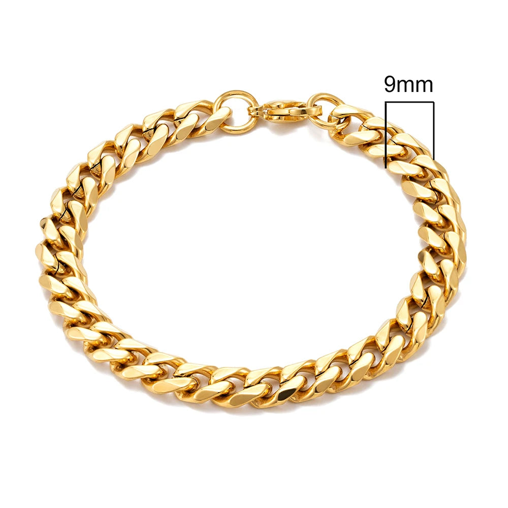 MKENDN Bracelet à maillons cubains délicats en acier inoxydable plaqué or de 3 à 11 mm pour homme et femme