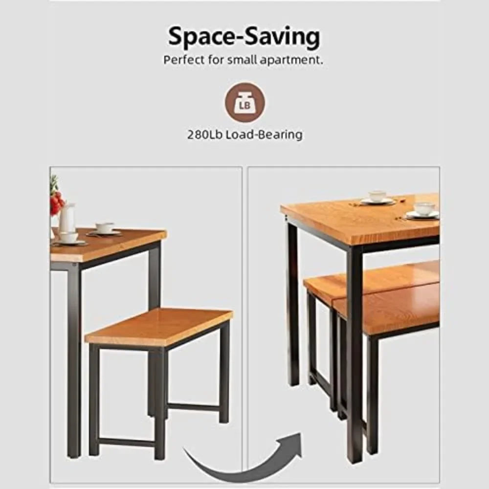 New Dining Room Table Set, Kitchen Set with 2 Benches,  Breakfast of 43.3x23.6x28.5 Inches, Benches 38.5x11.8x17.5