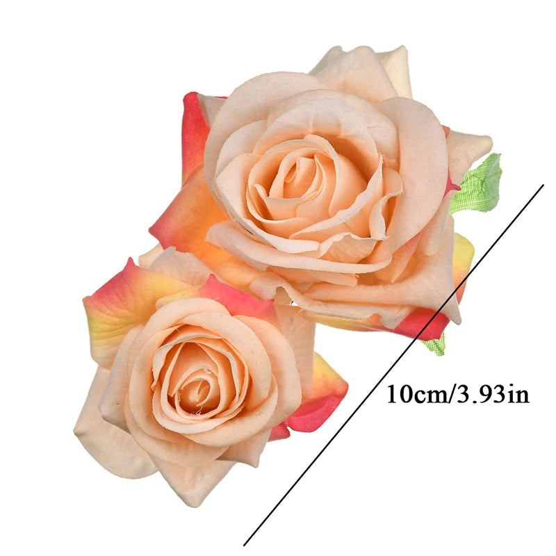 Flamenco Flowers For Hair DIY Headdress For Bridal Flocking Cloth Red Rose Flower Hairpin Hair Clip Party Hair Accessories