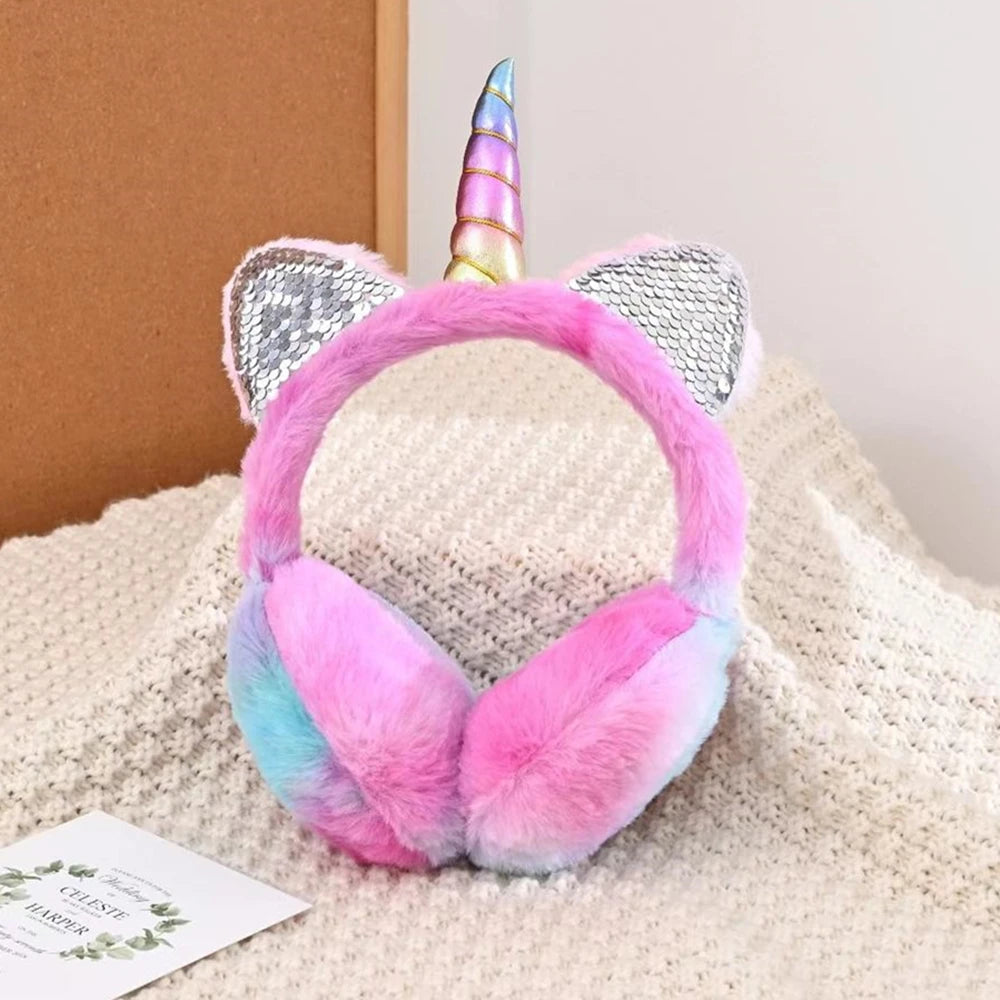 Cute Unicorn Earmuffs Children Kids Cat Ears Lovely Ear-Muffs Cover Warmer Plush Headband Fur Headphones Winter Fluffy Earflap