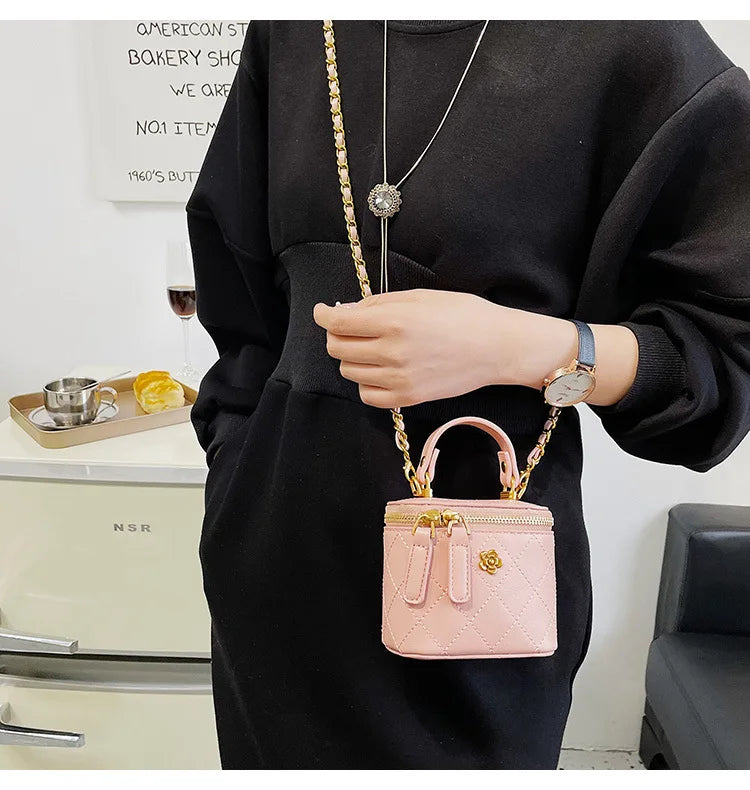 Small  Shoulder Bucket Bag For Women Classic Mini Clutches Female Small Square Box Crossbody Metal Chain Handbag