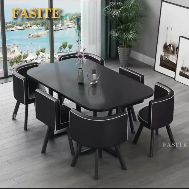 New 2024 Modern Marble Top White Classic Dining Table Living Room With 6 Chairs Set