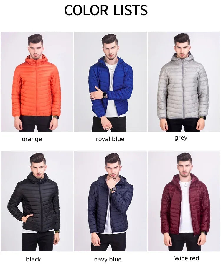 Men's Hooded Ultra Light White Duck Down Jackets 2024 New Fashion Korean Lightweight Water-Resistant Packable Puffer Coats