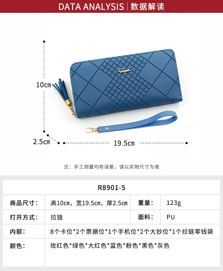 Zipper Money Coin Purse Women Card Holder Long PU Leather Clutch Wallet Large Capacity Lady Wristlet Phone HandBags Money Pocket