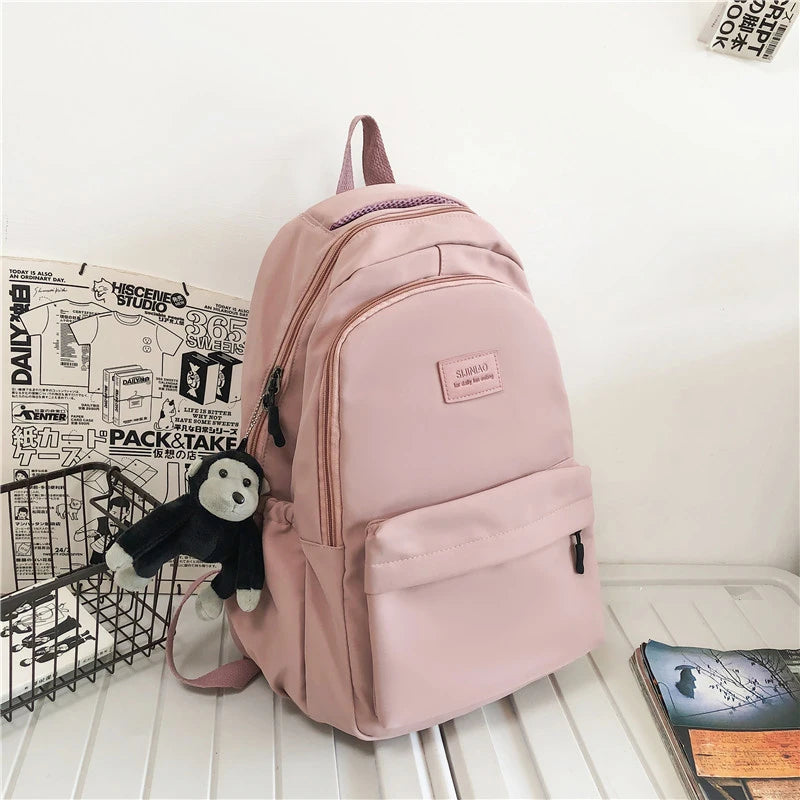 Women's Backpack Solid Color Female Multi-pocket Casual Man Travel Bag High Quality Schoolbag for Teenage Girl Book Knapsack