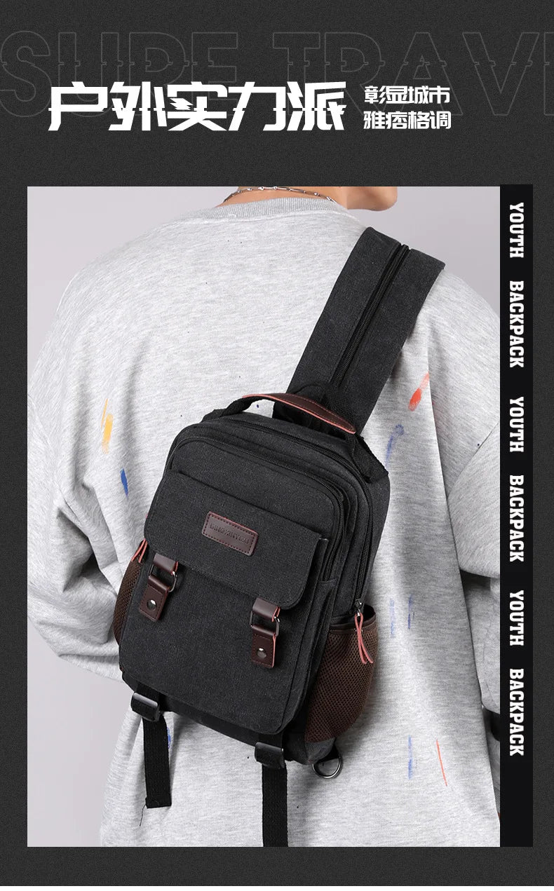 Small Mens Backpack Canvas Casual Backpacks for Men 2024 Mini Male School Bag Rucksack Man Multi-function Crossbody Bag Travel