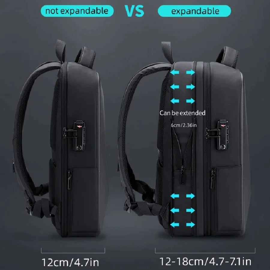 Men's 15.6 inch Laptop Backpack Expandable Travel Bag Waterproof Anti-theft Business Backpack USB Charging ABS Hard Shell Bag