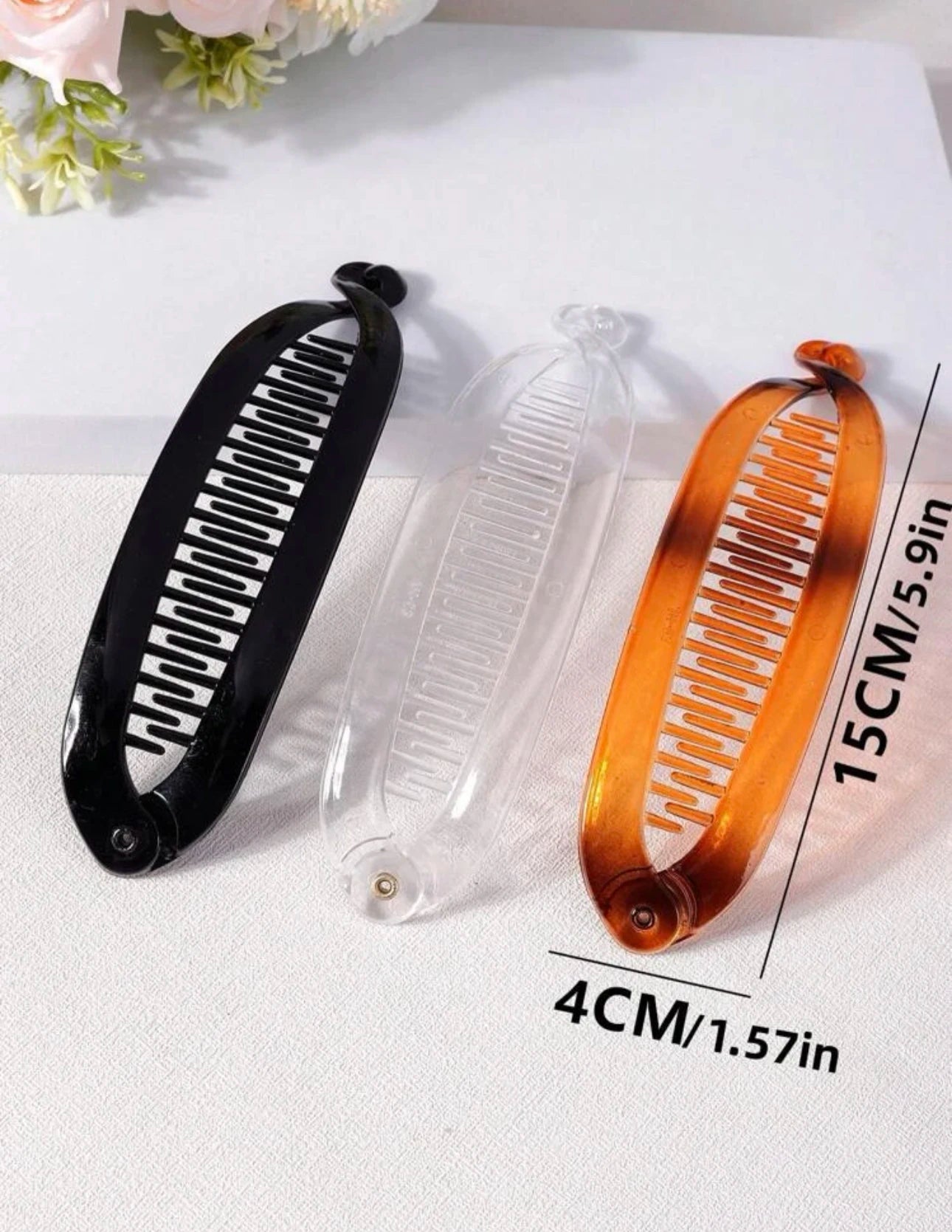 3pcs Women Black Clear Tortoiseshell Ombre Banana Clip Hair Claws Ponytail Hair Clip