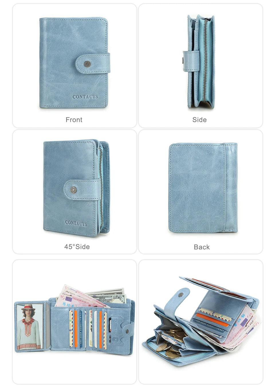 CONTACT'S Genuine Leather RFID Vintage Wallet Men With Coin Pocket Short Wallets Small Zipper Wallet With Card Holders Man Purse