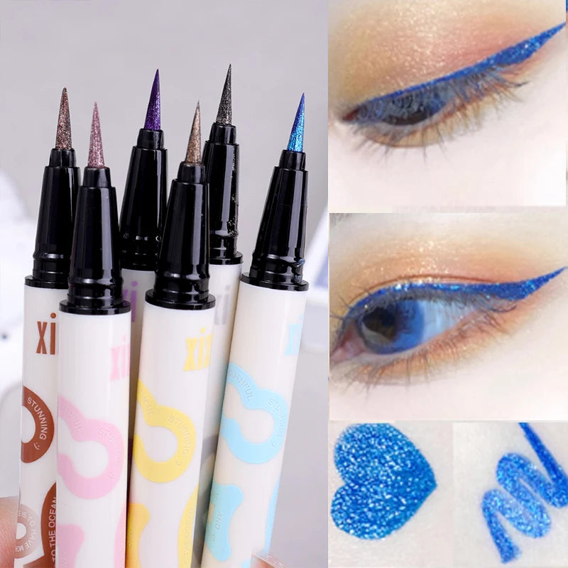 Crayon liquide pour les yeux nacré fin 6 couleurs 3 en 1 Bâton de fard à paupières brillant Silkworm Maquillage pour les yeux à paillettes lisses et durables