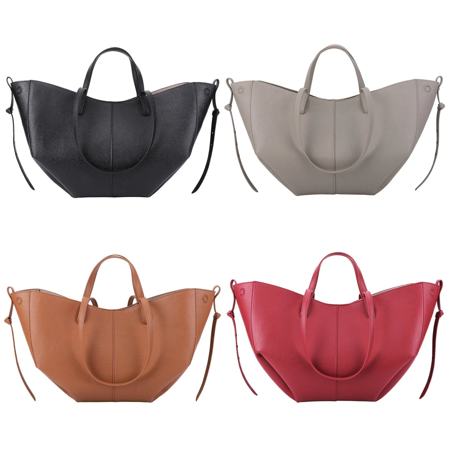 Women Solid Color Bag Large Capacity Elegant Shoulder Bag PU Leather Leisure Bag with Matching Clutch Set