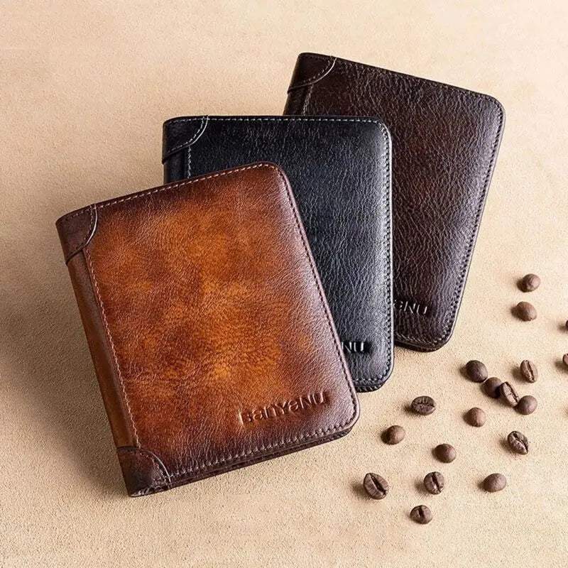 Genuine Leather Wallet Retro Business Design Rfid Protection Short Card Holder Coin Purses Money Bag Men Business Wallet Handbag