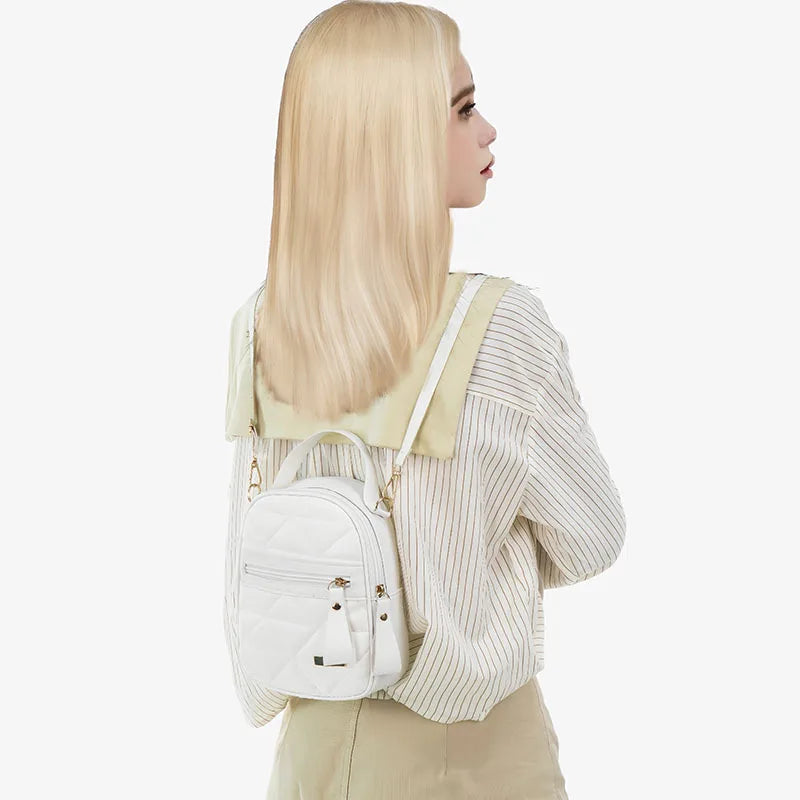 Rhombus Embroidered Handbags Women's Backpacks  Versatile Small School Bags Travel Knapsack Hand-held Shoulder Small Square Bags