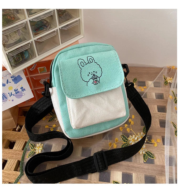 Ladies Fashion Canvas Small Square Bag Korean Version Multifunctional Cute Dog One-shoulder Diagonal Mobile Phone Package