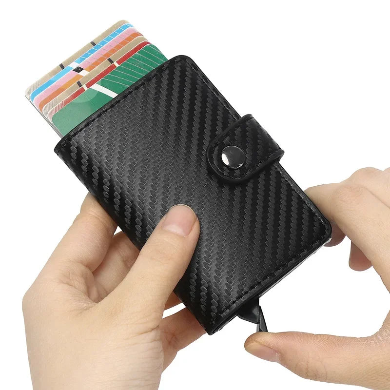 Fashion Business Carbon Fiber Credit Card Holder Wallet Men Rfid Metal Thin Pop Up Minimalist Wallet Small Purse Metal Wallet