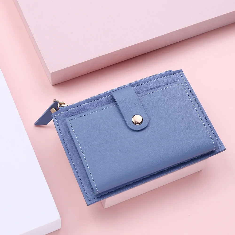 Women Fashion Small Wallet Purse Solid Color PU Leather Mini Coin Purse Wallet Credit Card Holder Bags Zipper Coin Purse